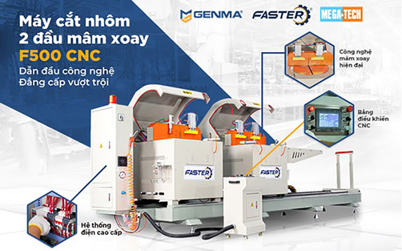 Máy cắt nhôm 2 đầu mâm xoay F500 CNC