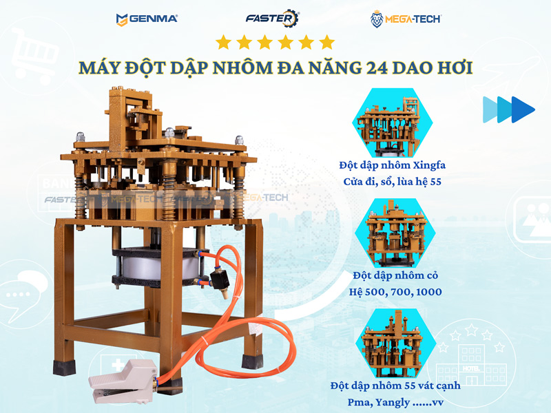 Máy đột dập nhôm Xingfa, nhôm cỏ, nhôm vát cạnh - 24 dao hơi 6