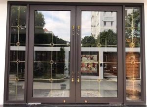 Cửa nhôm kính cường lực cao cấp màu nâu đen