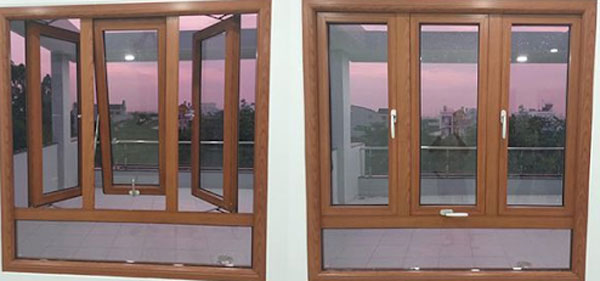 Cửa sổ nhôm 3 cánh màu vân gỗ